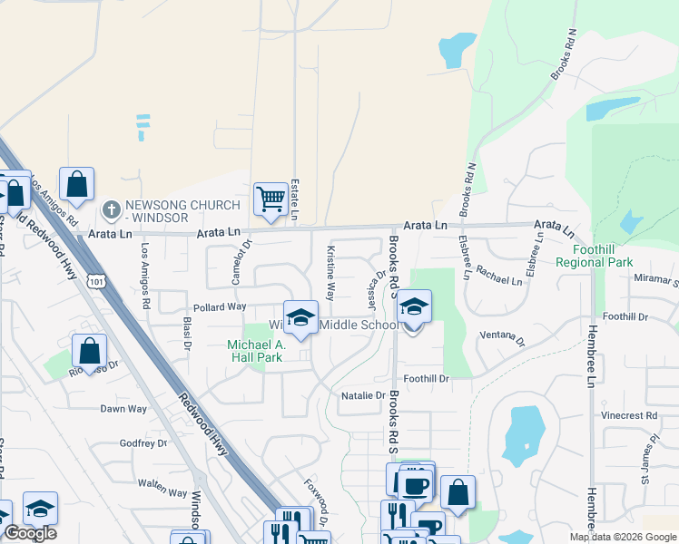 map of restaurants, bars, coffee shops, grocery stores, and more near 107 Mirna Court in Windsor
