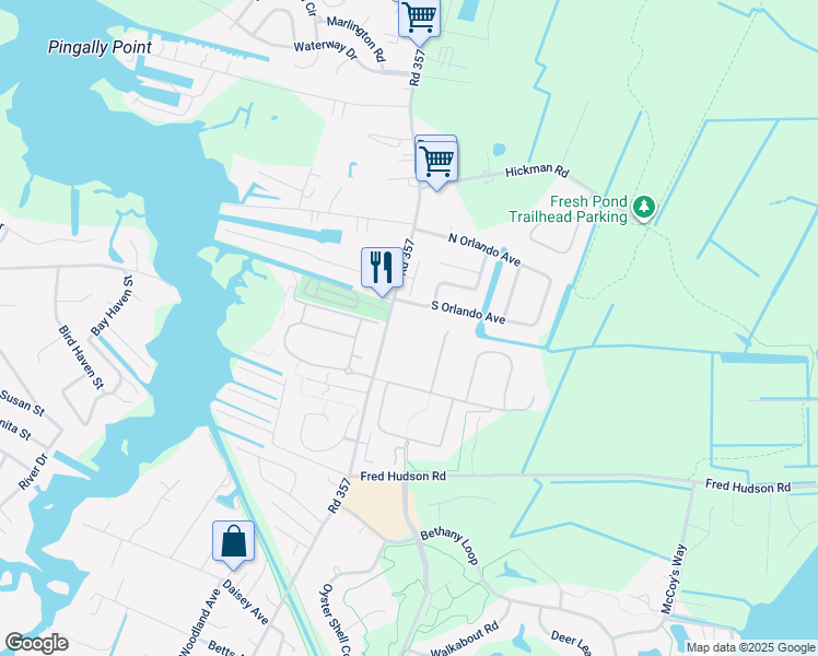 map of restaurants, bars, coffee shops, grocery stores, and more near 30609 Cedar Neck Road in Ocean View