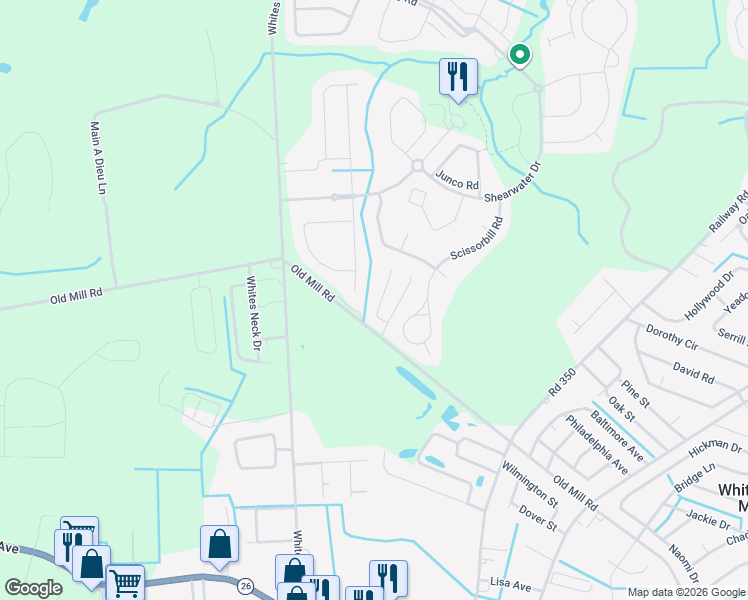 map of restaurants, bars, coffee shops, grocery stores, and more near 31111 Walnut Point Lane in Ocean View