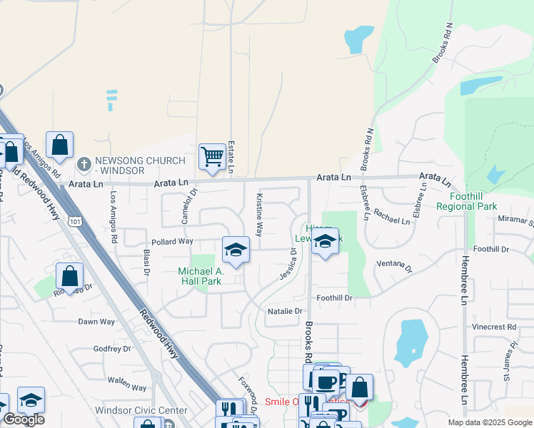 map of restaurants, bars, coffee shops, grocery stores, and more near 107 Mirna Court in Windsor