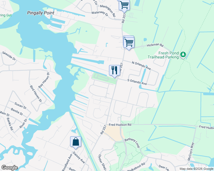 map of restaurants, bars, coffee shops, grocery stores, and more near 116 East Mill Lane in Ocean View