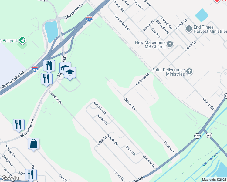 map of restaurants, bars, coffee shops, grocery stores, and more near 2322 Renois Lane in Sauget