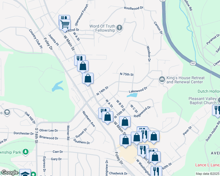 map of restaurants, bars, coffee shops, grocery stores, and more near 208 North 74th Street in Belleville