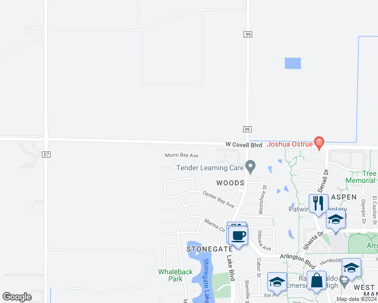 map of restaurants, bars, coffee shops, grocery stores, and more near 3307 Morro Bay Avenue in Davis