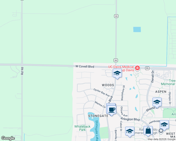 map of restaurants, bars, coffee shops, grocery stores, and more near 3307 Morro Bay Avenue in Davis