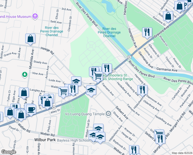 map of restaurants, bars, coffee shops, grocery stores, and more near 8135 Gravois Road in St. Louis