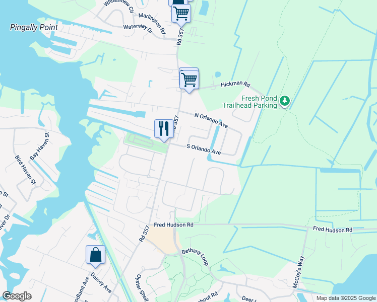 map of restaurants, bars, coffee shops, grocery stores, and more near 106 South Orlando Avenue in Ocean View