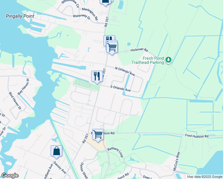 map of restaurants, bars, coffee shops, grocery stores, and more near 106 South Orlando Avenue in Ocean View