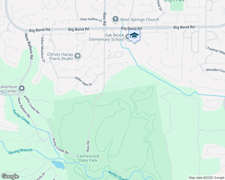 map of restaurants, bars, coffee shops, grocery stores, and more near 700 Ries Road in Ballwin