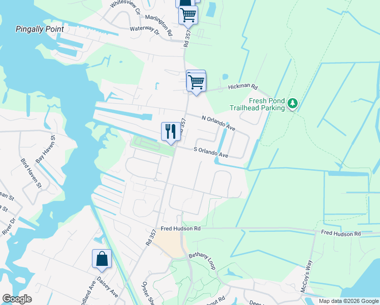 map of restaurants, bars, coffee shops, grocery stores, and more near 104 South Orlando Avenue in Ocean View