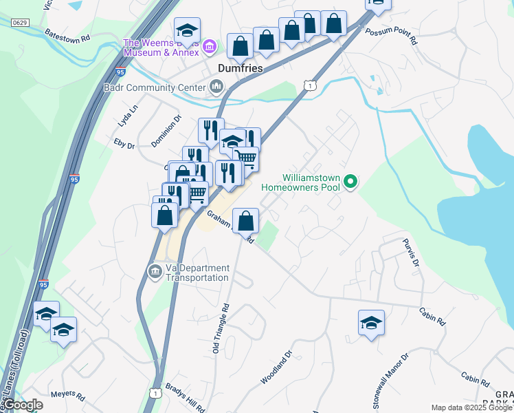 map of restaurants, bars, coffee shops, grocery stores, and more near 2454 Kilpatrick Place in Dumfries