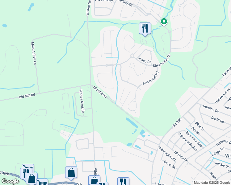 map of restaurants, bars, coffee shops, grocery stores, and more near 31111 Walnut Point Lane in Ocean View