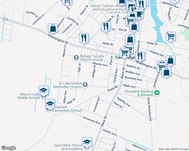 map of restaurants, bars, coffee shops, grocery stores, and more near 1008 Phillips Street in Cambridge