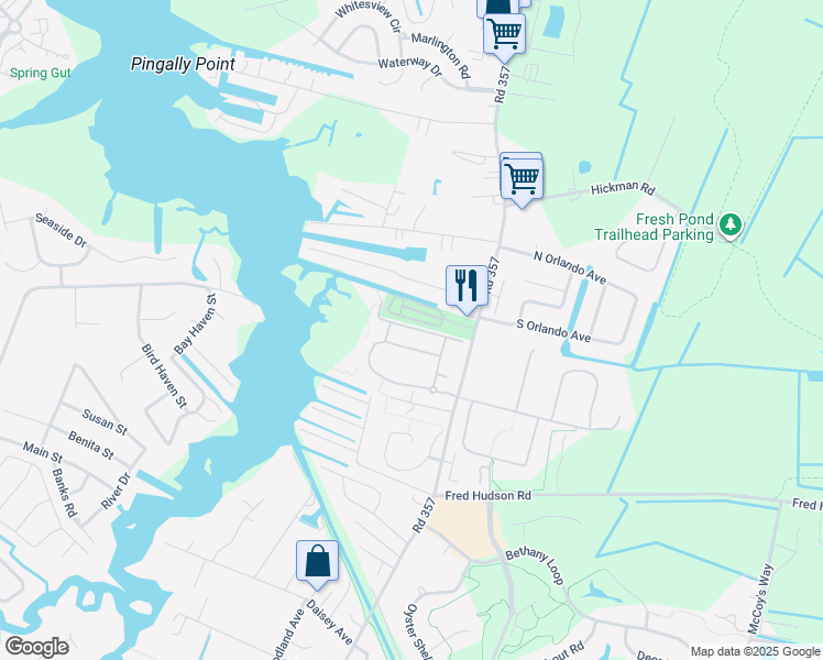 map of restaurants, bars, coffee shops, grocery stores, and more near 83 Old Mill Way in Ocean View