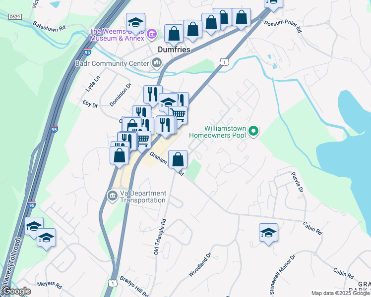map of restaurants, bars, coffee shops, grocery stores, and more near 2452 Kilpatrick Place in Dumfries