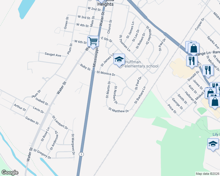 map of restaurants, bars, coffee shops, grocery stores, and more near 720 Saint Martin Drive in Cahokia