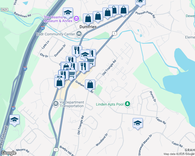map of restaurants, bars, coffee shops, grocery stores, and more near 2421 Kilpatrick Place in Dumfries