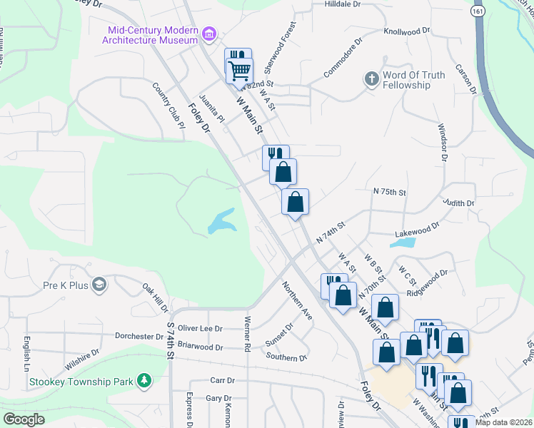 map of restaurants, bars, coffee shops, grocery stores, and more near 21 South 75th Street in Belleville