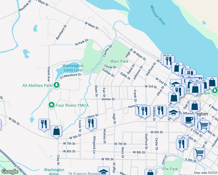 map of restaurants, bars, coffee shops, grocery stores, and more near 301 High Street in Washington