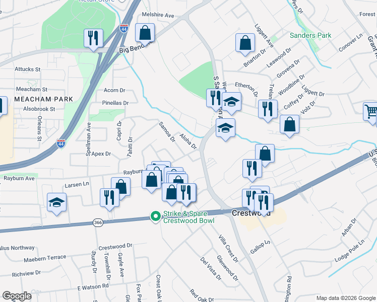 map of restaurants, bars, coffee shops, grocery stores, and more near 1409 Rosaire Drive in St. Louis