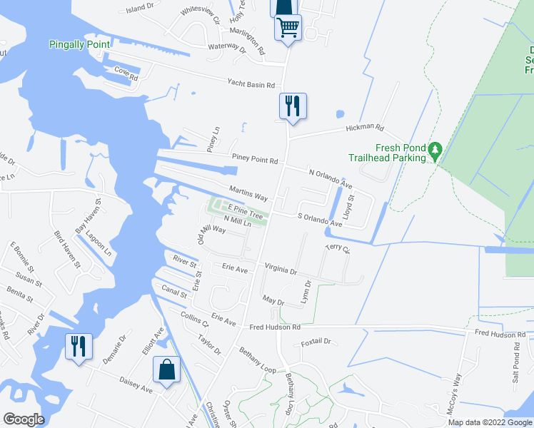 map of restaurants, bars, coffee shops, grocery stores, and more near 3845 East Pine Tree in Ocean View