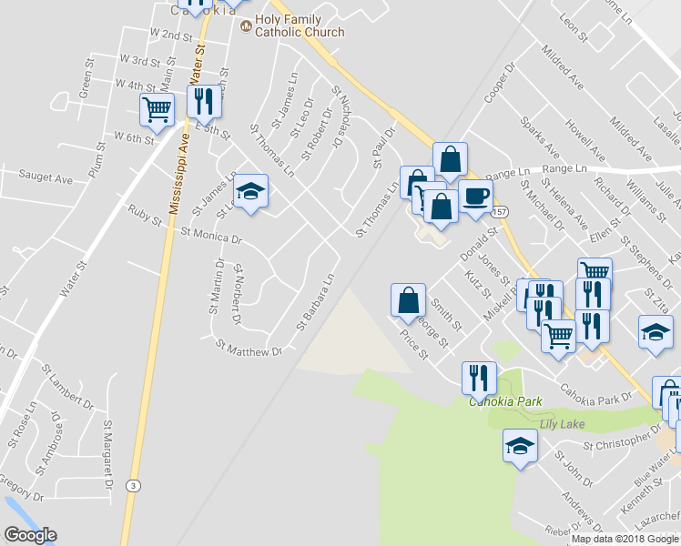 map of restaurants, bars, coffee shops, grocery stores, and more near 506 Saint Barbara Lane in Sauget