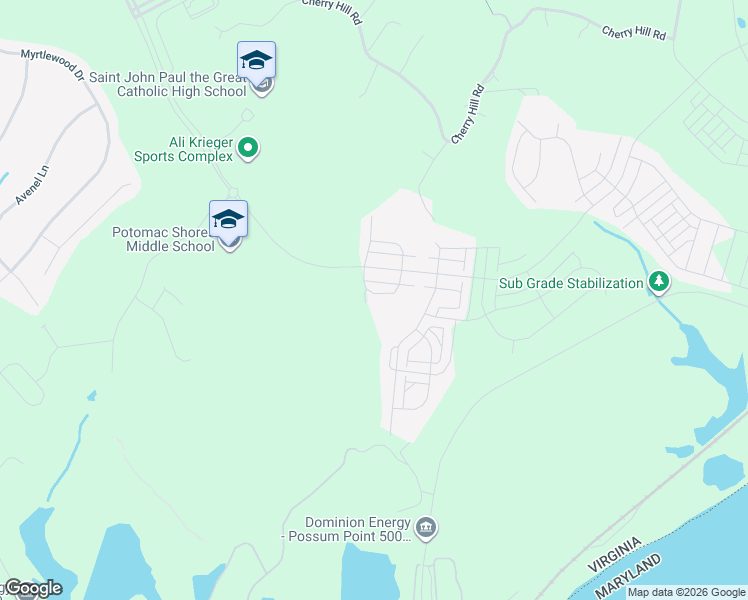 map of restaurants, bars, coffee shops, grocery stores, and more near 2281 River Birch Road in Dumfries