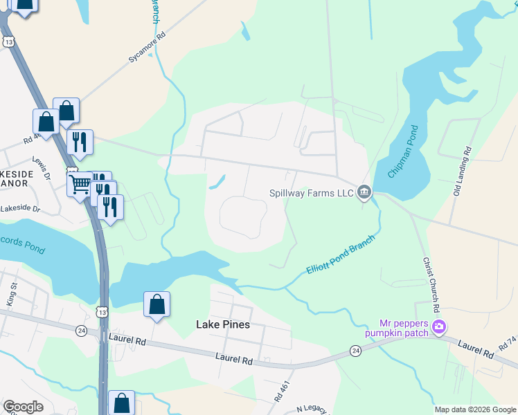 map of restaurants, bars, coffee shops, grocery stores, and more near 31210 Chipmans Chase Drive in Laurel