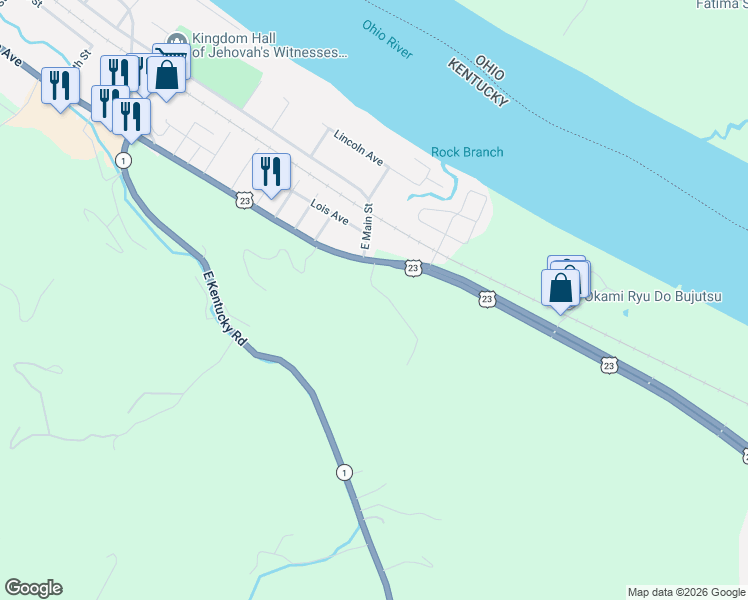 map of restaurants, bars, coffee shops, grocery stores, and more near 82 Holly Hills Lane in Wurtland