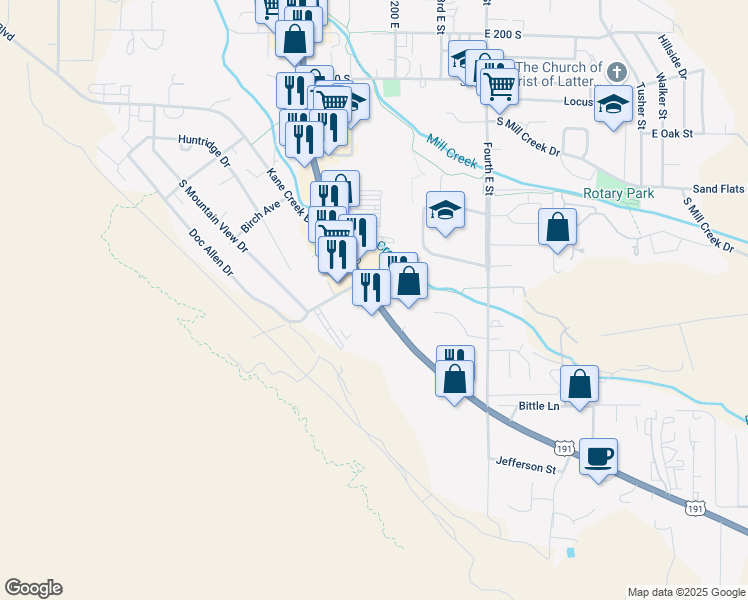 map of restaurants, bars, coffee shops, grocery stores, and more near 808 South Main Street in Moab