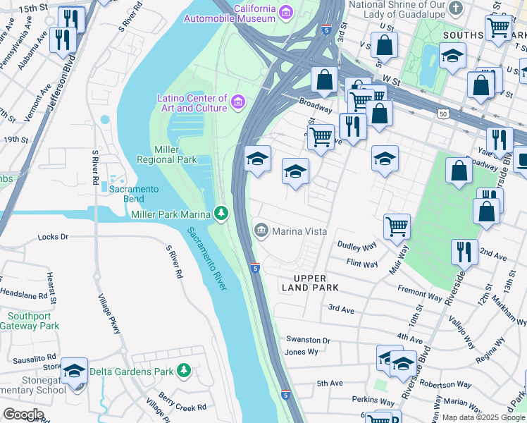 map of restaurants, bars, coffee shops, grocery stores, and more near 137 Seavey Circle in Sacramento