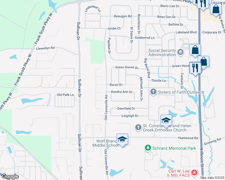 map of restaurants, bars, coffee shops, grocery stores, and more near 811 Baron Drive in Swansea