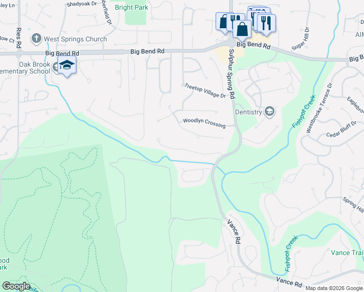 map of restaurants, bars, coffee shops, grocery stores, and more near 1513 Greenfield Crossing Court in Ballwin
