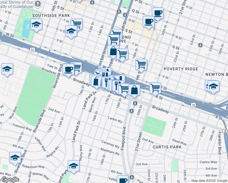 map of restaurants, bars, coffee shops, grocery stores, and more near 2410 17th Street in Sacramento