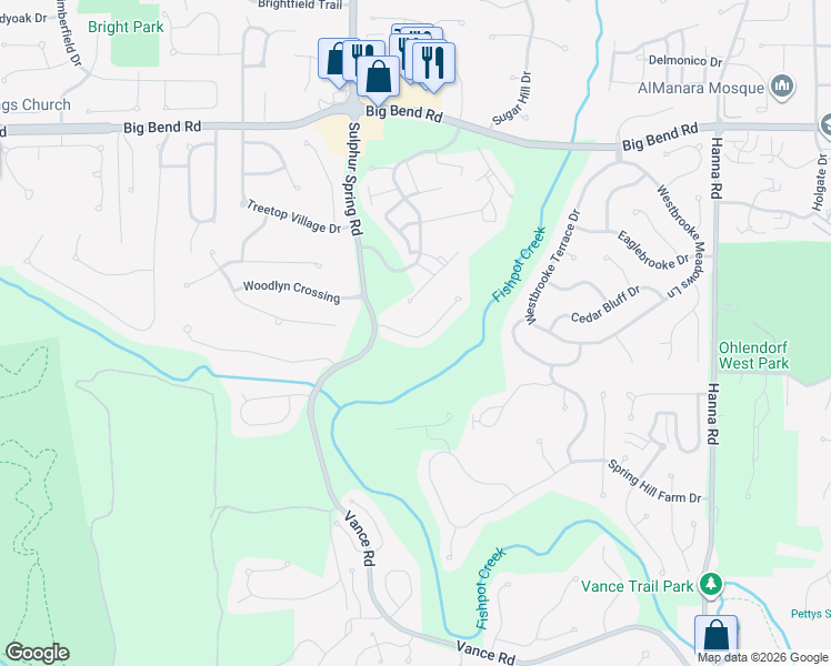 map of restaurants, bars, coffee shops, grocery stores, and more near 641 Oak Springs Trail Drive in Ballwin