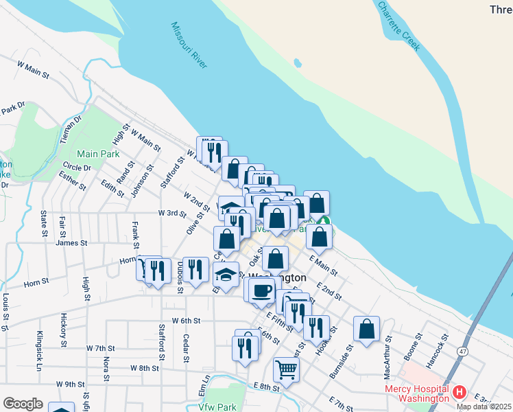 map of restaurants, bars, coffee shops, grocery stores, and more near 330 West Front Street in Washington