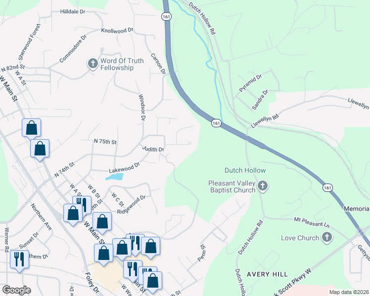 map of restaurants, bars, coffee shops, grocery stores, and more near 115 Fox Creek Road in Belleville