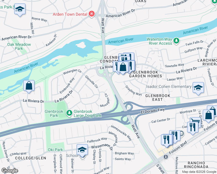 map of restaurants, bars, coffee shops, grocery stores, and more near 8701 Barracuda Way in Sacramento