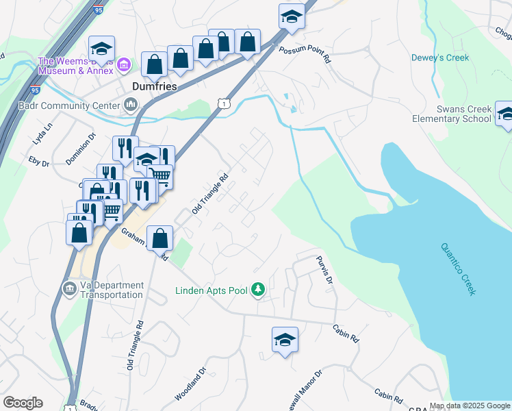 map of restaurants, bars, coffee shops, grocery stores, and more near 2004 Fort Pemberton Court in Dumfries