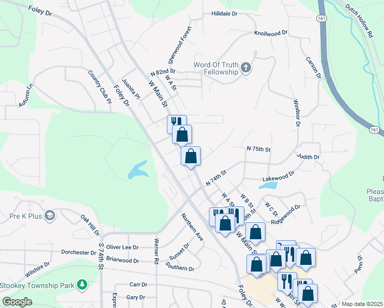 map of restaurants, bars, coffee shops, grocery stores, and more near 7615 West Main Street in Belleville