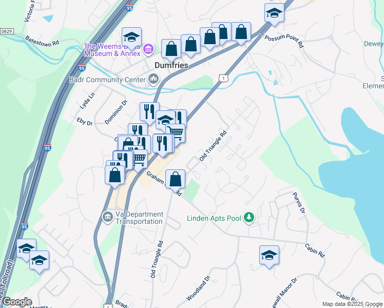 map of restaurants, bars, coffee shops, grocery stores, and more near 2414 Kilpatrick Place in Dumfries
