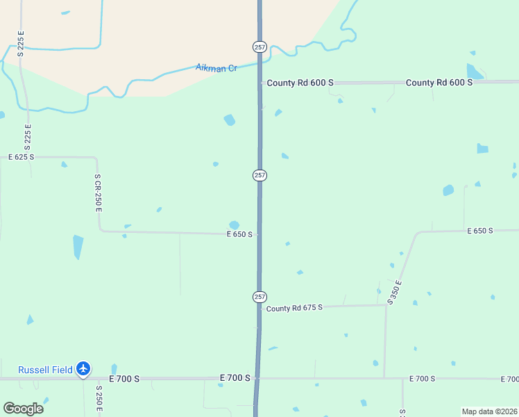 map of restaurants, bars, coffee shops, grocery stores, and more near Indiana 257 in Montgomery