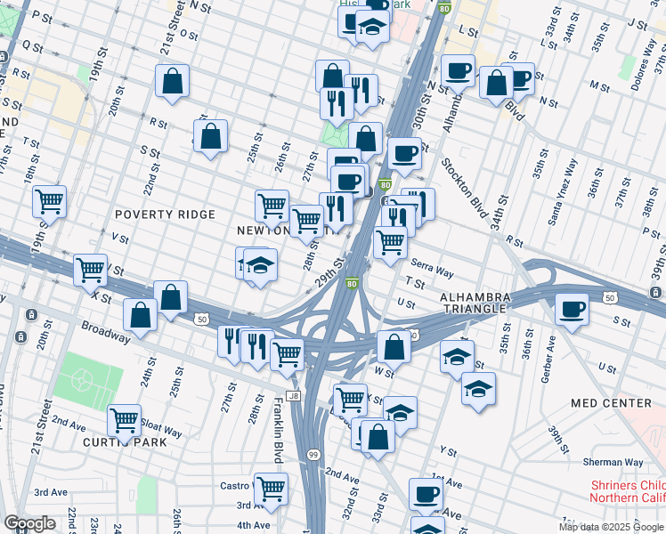 map of restaurants, bars, coffee shops, grocery stores, and more near 2020 Tomato Alley in Sacramento