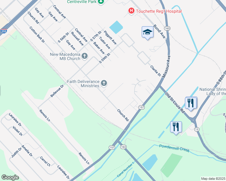 map of restaurants, bars, coffee shops, grocery stores, and more near 7 Marydale in East St. Louis