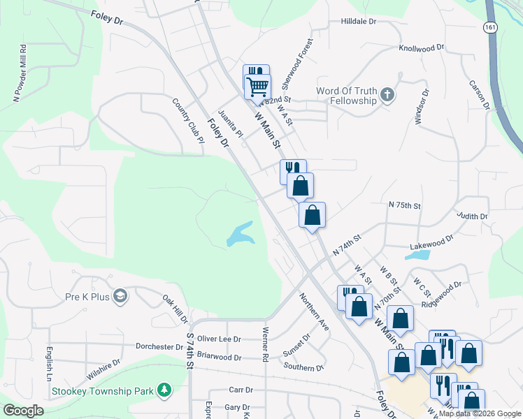 map of restaurants, bars, coffee shops, grocery stores, and more near 7622 Foley Drive in Belleville
