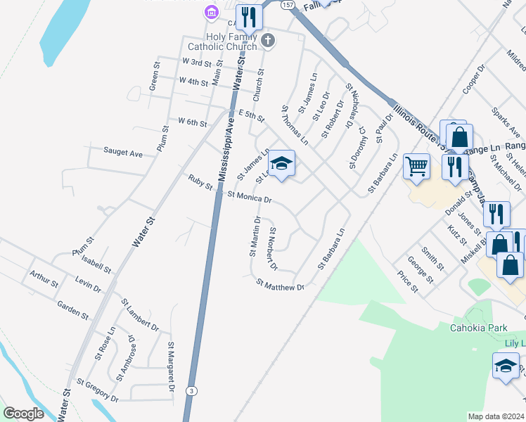 map of restaurants, bars, coffee shops, grocery stores, and more near 704 Saint Martin Drive in Cahokia