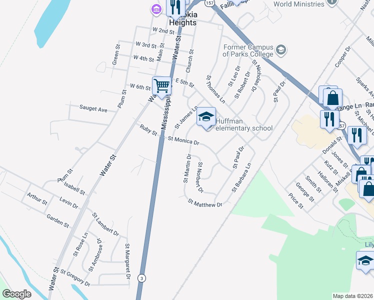 map of restaurants, bars, coffee shops, grocery stores, and more near 704 Saint Martin Drive in Cahokia