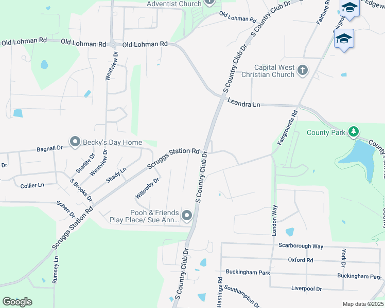 map of restaurants, bars, coffee shops, grocery stores, and more near 4809 Scruggs Station Road in Jefferson City