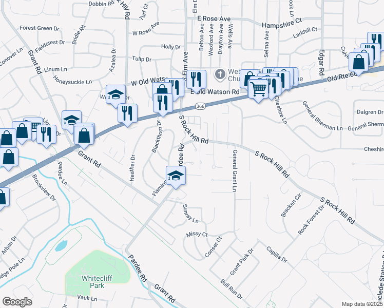 map of restaurants, bars, coffee shops, grocery stores, and more near 8815 Pardee Forest Drive in St. Louis
