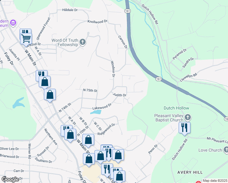 map of restaurants, bars, coffee shops, grocery stores, and more near 600 North 74th Street in Belleville